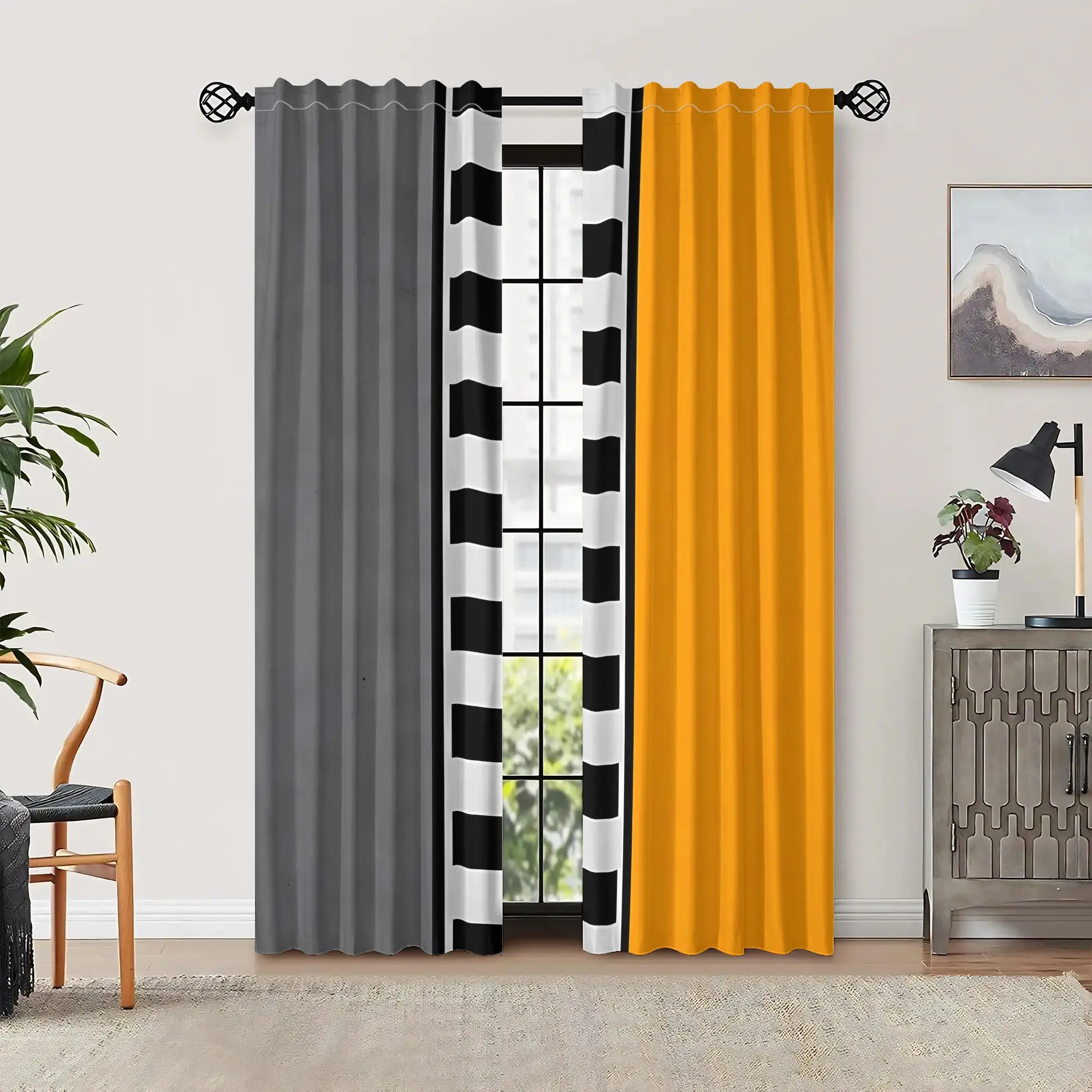 Taxi-themed pattern curtains, with pole-mounted installation. Suitable for living rooms, bedrooms, dining rooms and hotels.
