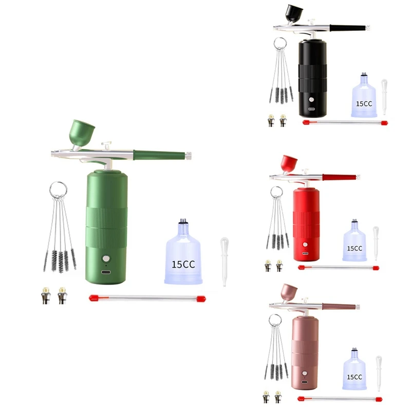 Aerógrafo inalámbrico recargable portátil con compresor, herramientas de pulverización de doble acción para belleza facial, tatuaje artístico de uñas