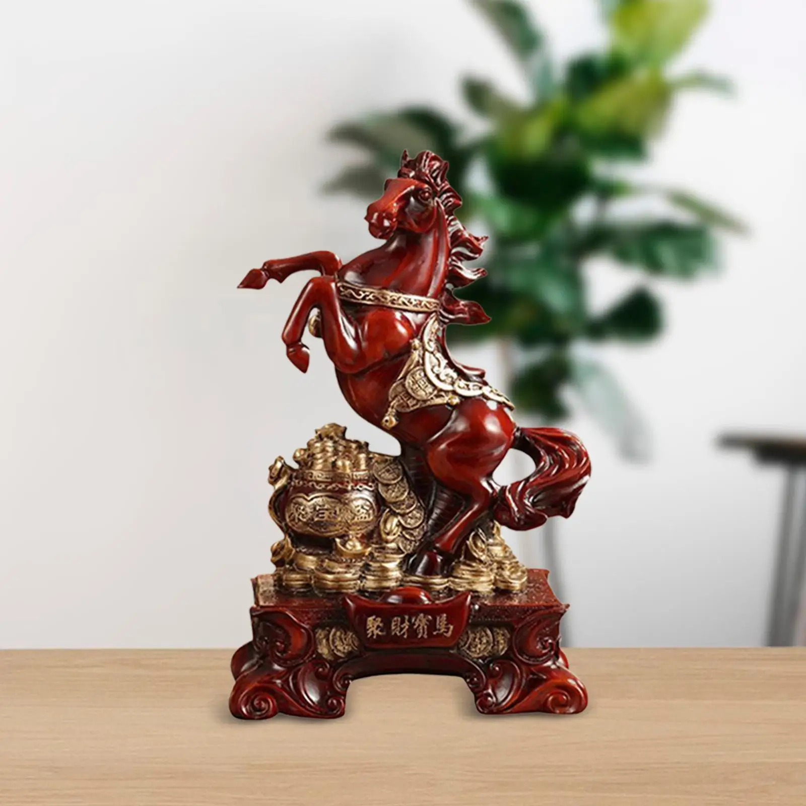 Horse Statue Standing Chinese Zodiac Auspicious Horse Animal Sculpture Decor Entrance Table Centerpiece Bedroom Horse Figurine