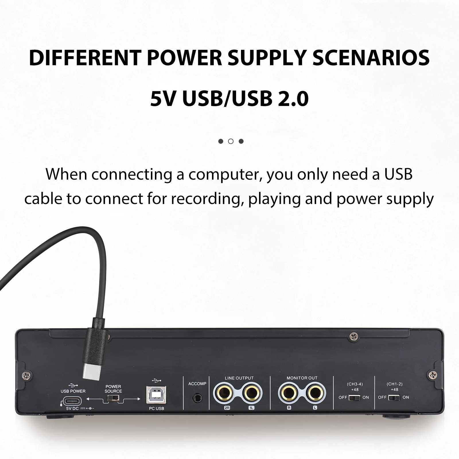 4 Channels Recording Sound Card with Driver Free Audio Interface 4-in 4-out USB Live Sound Card 24 bit/192khz 48V Phantom Power