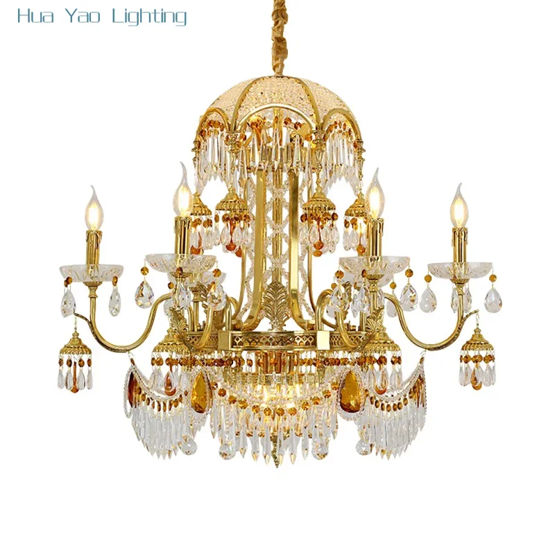 

Роскошный подвесной светильник из французской латуни, европейская декоративная люстра с хрустальной подвеской для гостиницы и виллы