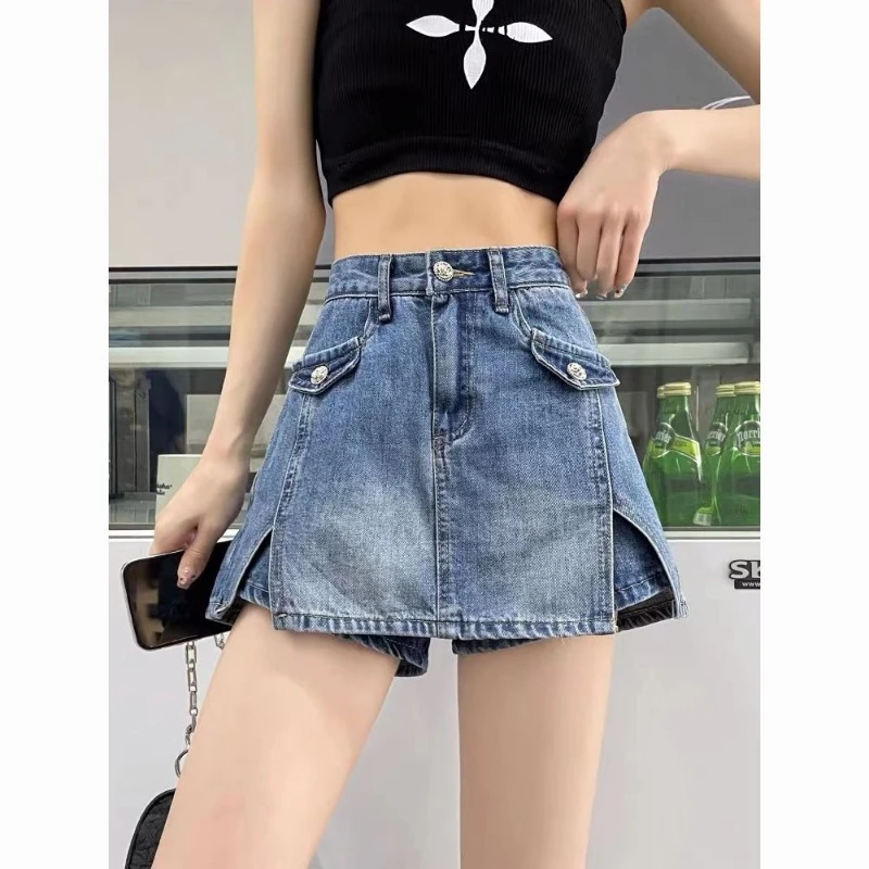 

Woman Denim Lightweight Solid Casual Elastic High Waist Loose Wide Leg Femle Shorts Fashion Casual Trousers Short for Women Q537