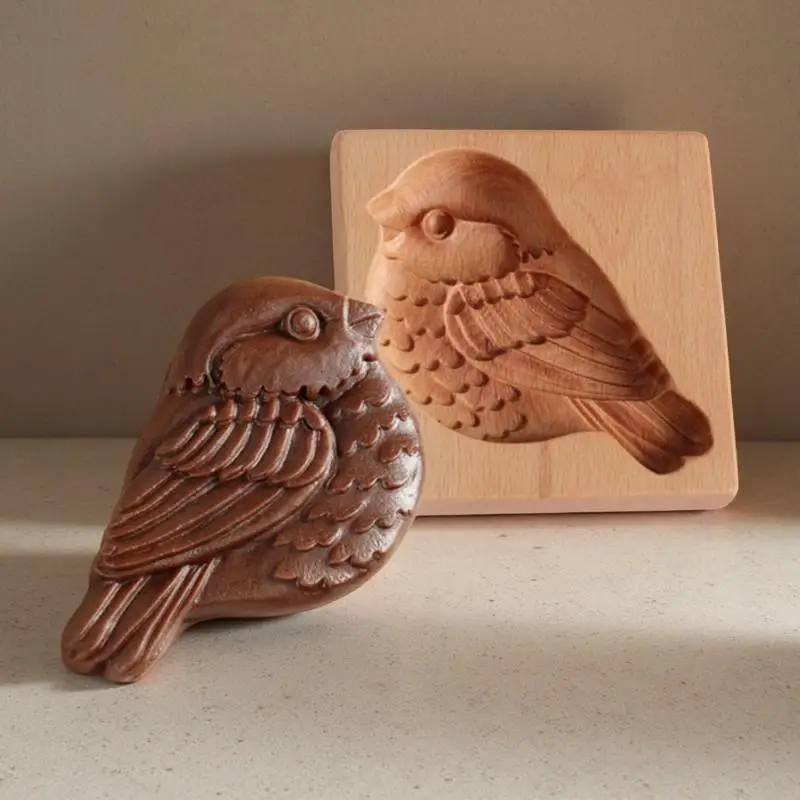 Wooden Cookie Molds Cartoon Animal Designs Safe DIY Carved Biscuit Cutters for Parent-child Baking Interactive Games