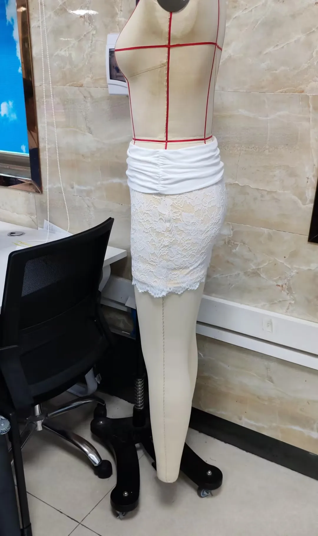 Women's Lace Mini Skirt Slim Fit Ruched Wide Waistband Low Rise Short Skirt