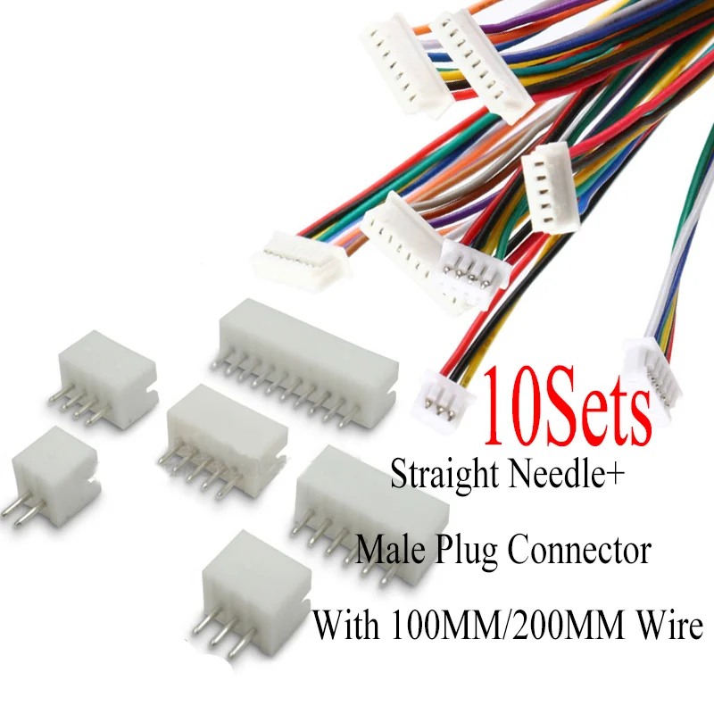 

10Sets 2/3/4/5/6/7/8/9/10Pin ZH1.5 Pitch 1.5MM Straight Needle Male Plug Connector With 100MM/200MM Wire 28AWG