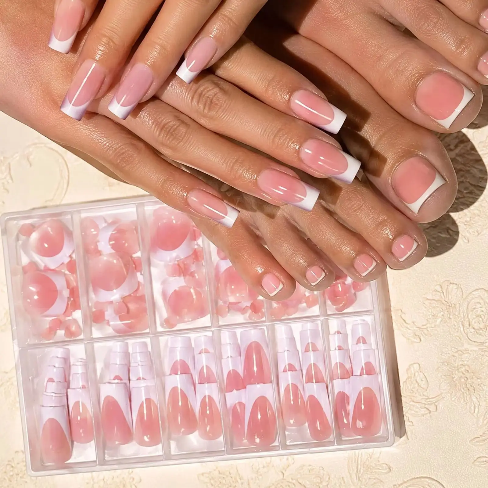 

144pcs French Nude Pink Press On Nails And Toenails For Hand Toes Short Square Fake Toenails Full Cover Artificial Fingernails