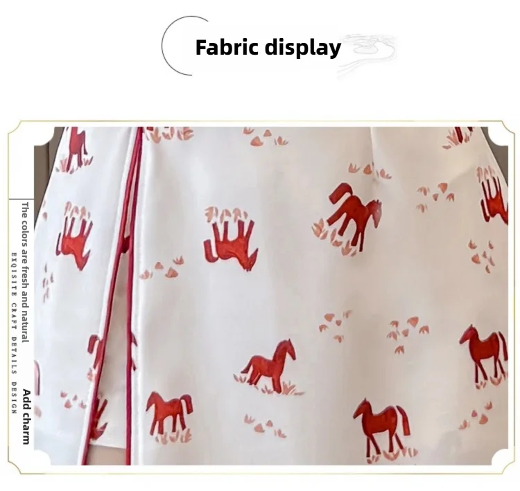 New Chinese Style Qipao Dress Set for Women 2026 New Elegant Printed Two-Piece Outfit with Horse Pattern Cheongsam Outfits view 6