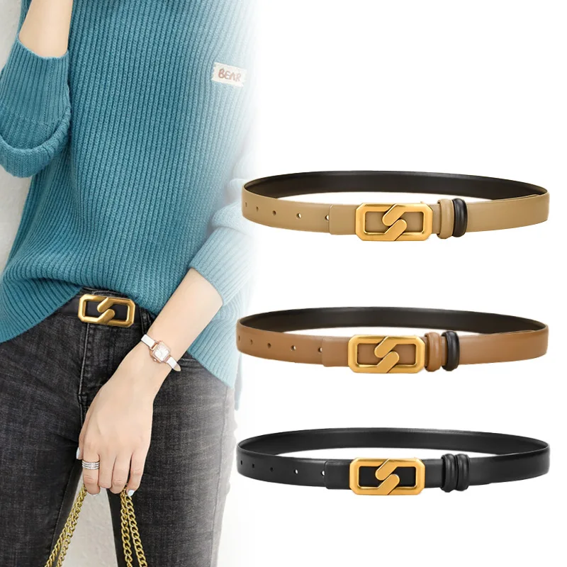 

New Women's Cattlehide Double-sided Usable Wide Belt Decorative Jeans with and Dresses Waistbands High Quality Luxury Women Belt