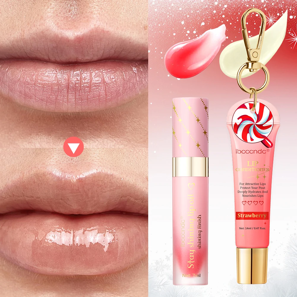 مجموعة بقع الشفاه والفراولة وزيت الشفاه، جل شفاف لامع ومرطب للشفاه للنساء، مكياج تجميلي