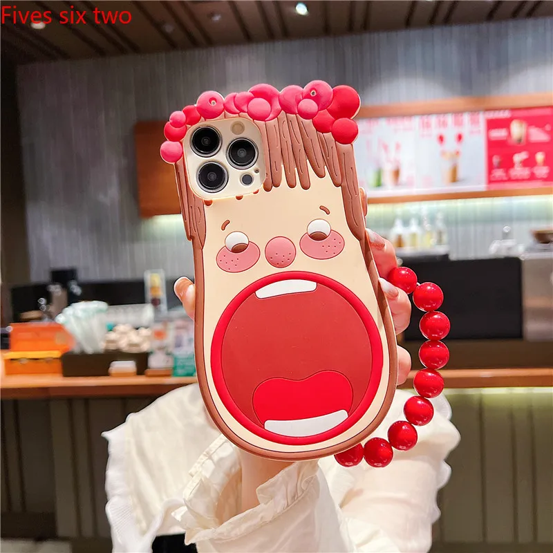 Cartoon 3D Super Funny Big Mouth Girl Hang Chain Cases For Xiaomi Mi Poco X6 X5 X4 X3 M6 M5 M4 M3 F6 F3 pro Redmi Note 8 Pro 8A