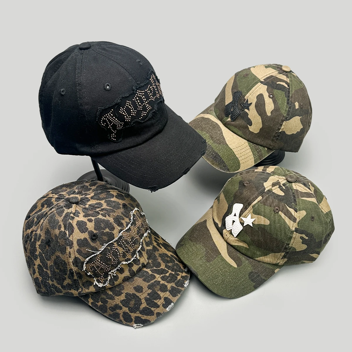 

Camouflage Patched Hot-dipped Letters Baseball Hats New Men Women Sunshade Leopard Print Versatile Personal Fashion Peaked Caps