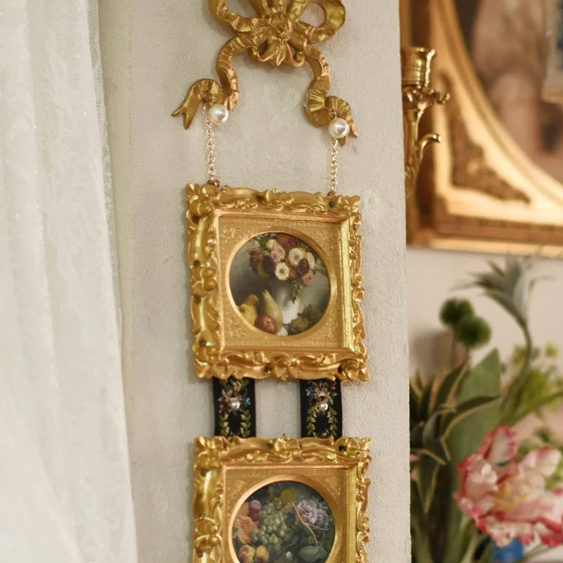 French retro rococo resin bow bedside living room bedroom diptych decorative fringed wall hanging