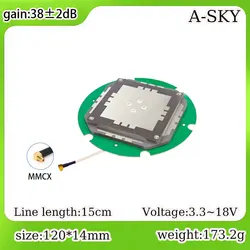 Antena RTK GNSS de alta precisión L1 L2 L5 Frecuencia completa 38dB Antena de posicionamiento de navegación para prueba de conducción de vehículos de alta ganancia