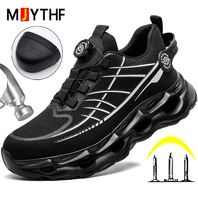Rotating button New Work Safety Shoes For Men Anti-smash Anti puncture Work Sneakers Steel toe shoes Protection Boots Men Shoes
