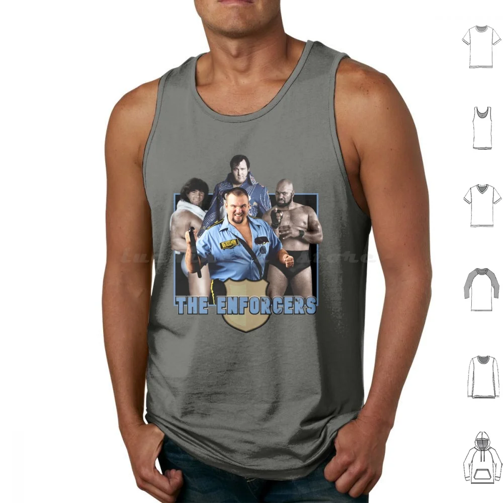 The Enforcers-1989 تانك القمم طباعة القطن المصارعة Prowrestling خمر 80s 90s ريترو