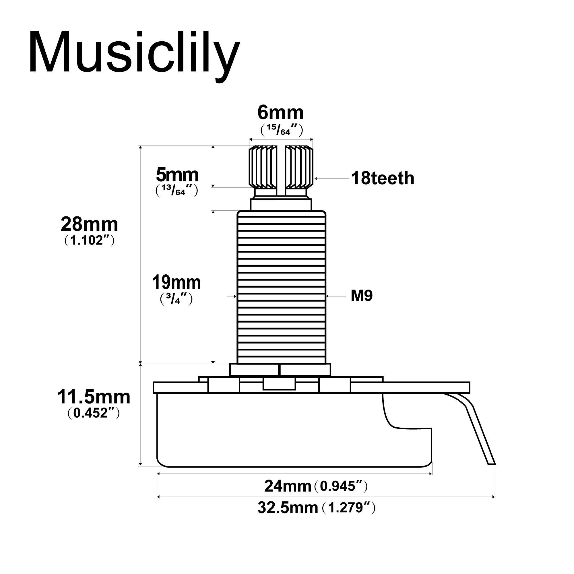 Musiclily Pro HD A500K/B500K/A1M Vollmessing Metrischer Grob-Gewinde 18-Spline Split Long Shaft Pot Audio Taper Linear Taper Potentiometer – Detail 1