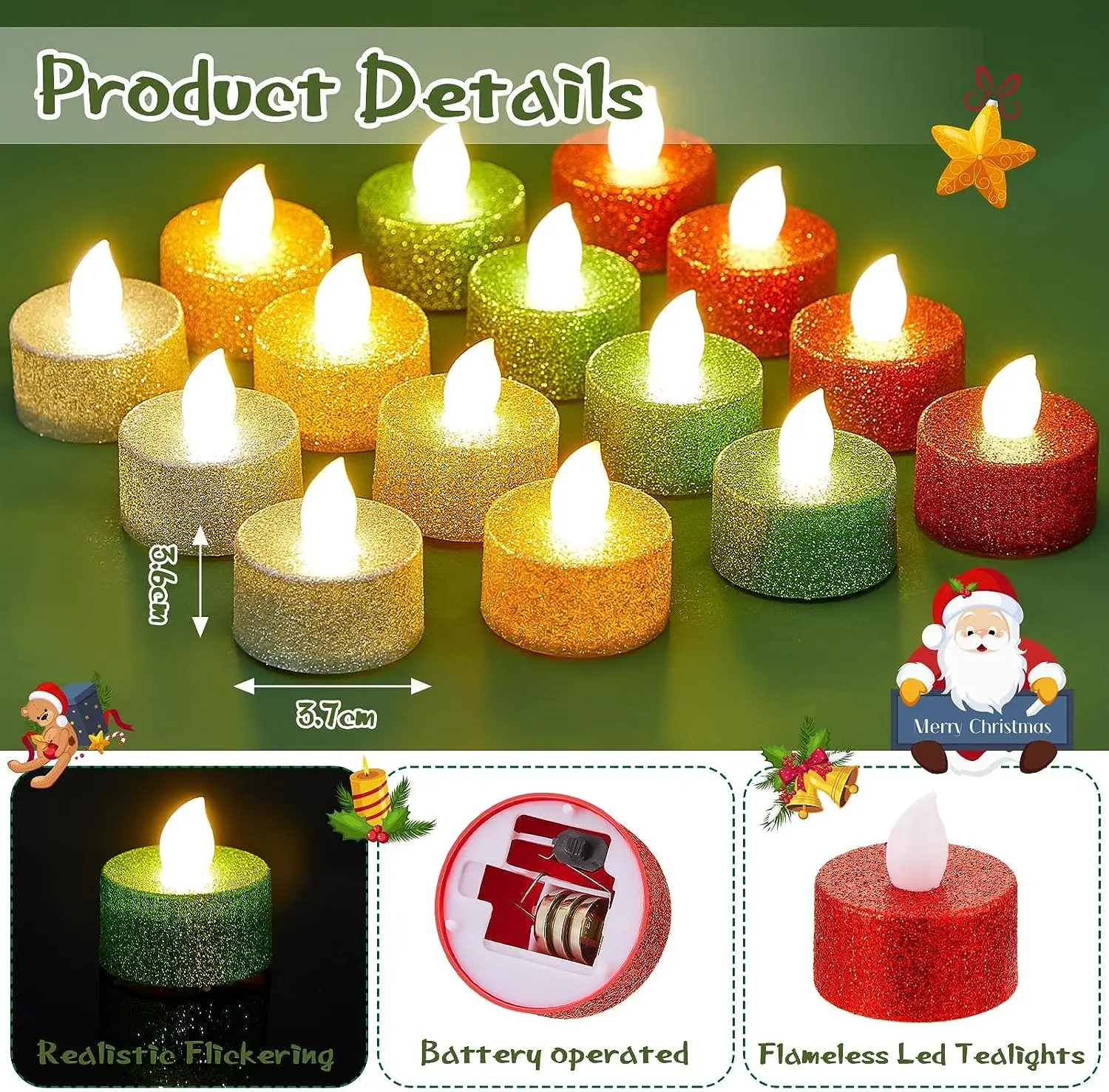  240Pcs Glitter Tea Light Candles Battery Operated Flameless LED Tealights Flickering Candle Light for Wedding Birhtday Party