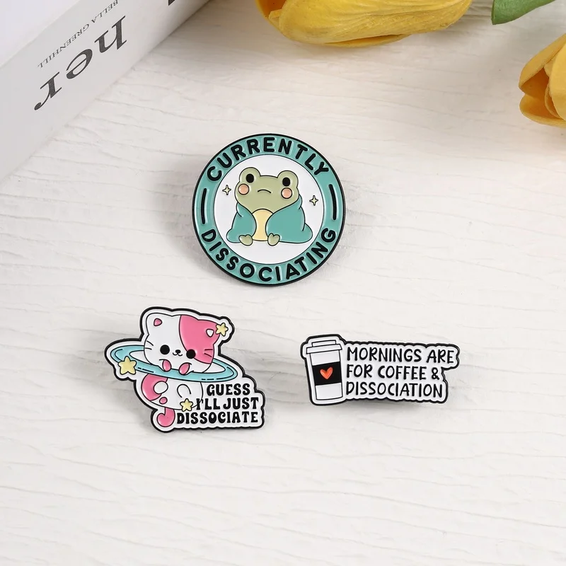 Floating Cat Guess I'll Just Dissociate Enamel Pin Frog Currently Dissociating Brooch Fun Lapel Badge Mental Health Jewelry Gift
