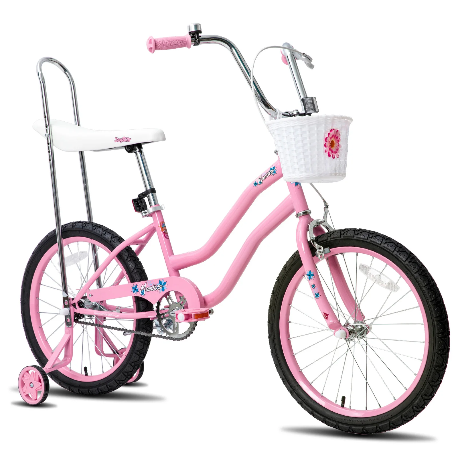 JOYSTAR 20 Inch Bike with Training Wheels, Banana Seat Bike for Girls Age 7-12 Years, Bike with Handbrake, Coaster Brakes, Pink