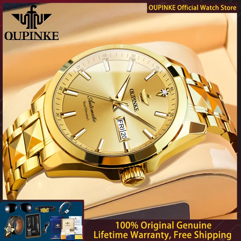 

OUPINKE 3223 Natural Genuine Diamond Men Watch Luxury Men's Mechanical Watch Tungsten Steel Waterproof Sapphire Mirror Men Watch