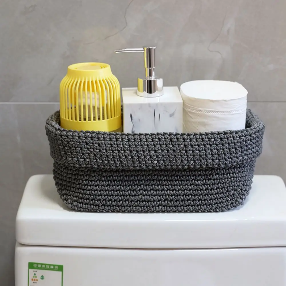 Nordic Ice Silk Woven Storage Basket Handwoven Desktop Organizer Bathroom Kitchen Fruit Sundries Holder Rectangular Box