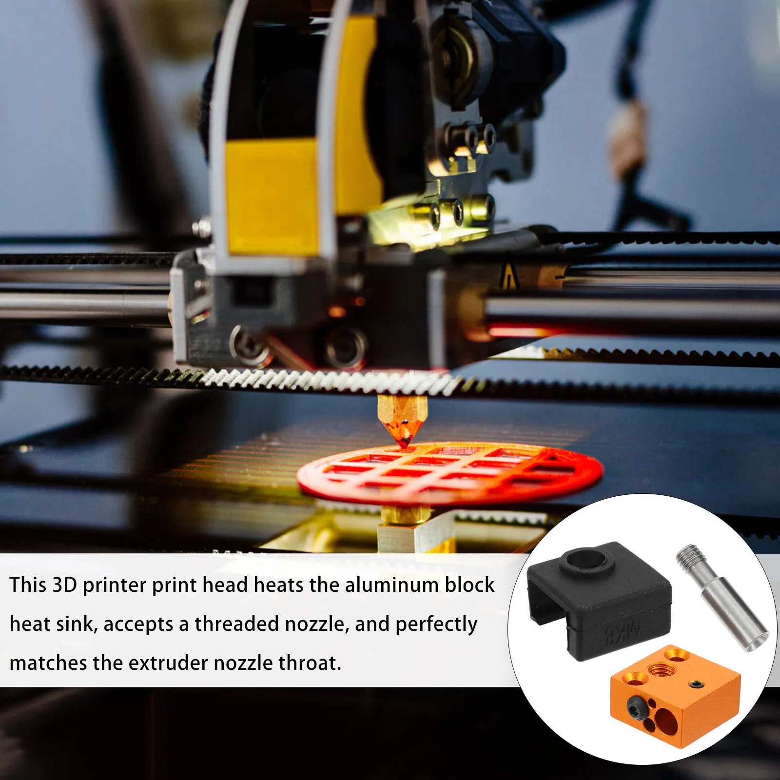 

Комплект для 3D-принтера: нагревательный блок, экструдер, силиконовый чехол, термостойкая трубка, алюминиевый радиатор для стабильного отвода тепла