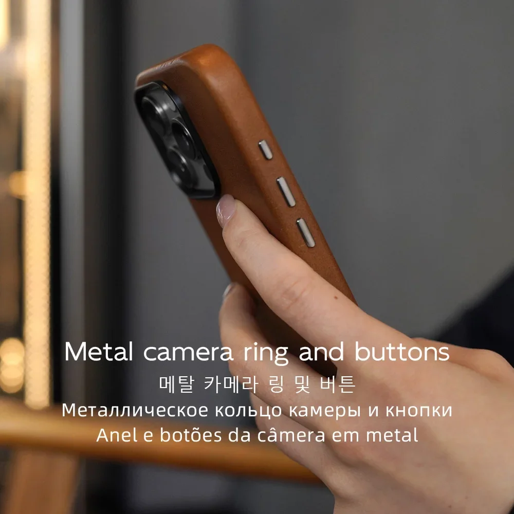 Magnetyczne etui z prawdziwej skóry do iPhone'a 17 16 Pro Max 15 kompatybilne z MagSafe, naturalna skóra bydlęca, retro obudowa na telefon — zdjęcie produktu 3