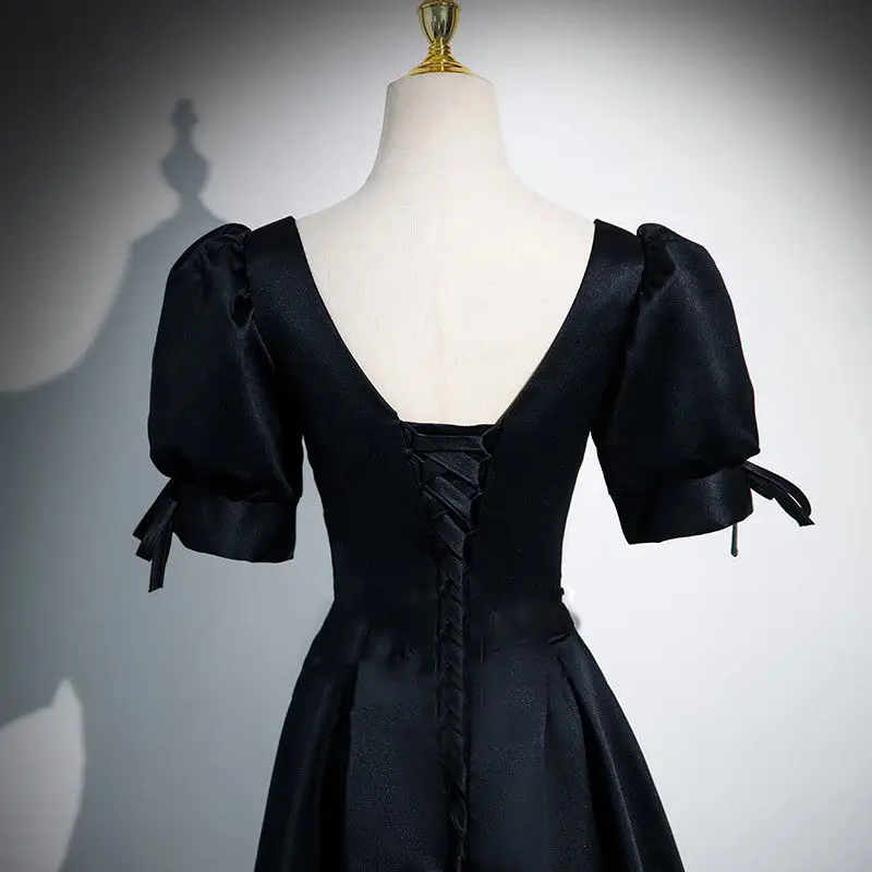 تخصيص الأسود ألف خط كوريا حزب اللباس الزفاف التقطت الصور الحبيب طوق ثنيات الطابق طول ثوب مسائي اللباس حفلة موسيقية اللباس