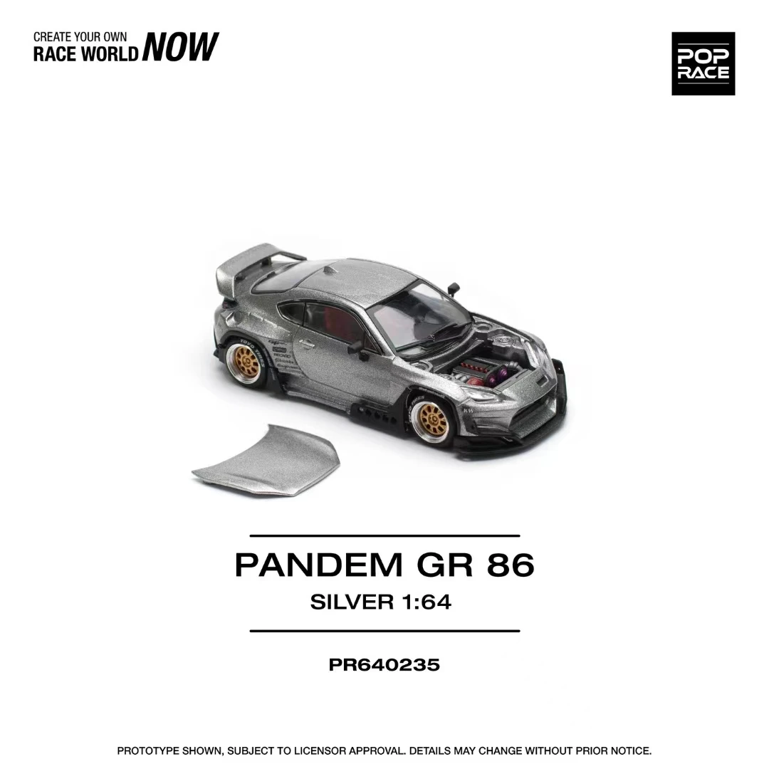 PreSale Pop Race 1:64 Pandem GR86 ZN8 Rocket Bunny Silver Openable Hood Diecast Diorama Car Model Toy