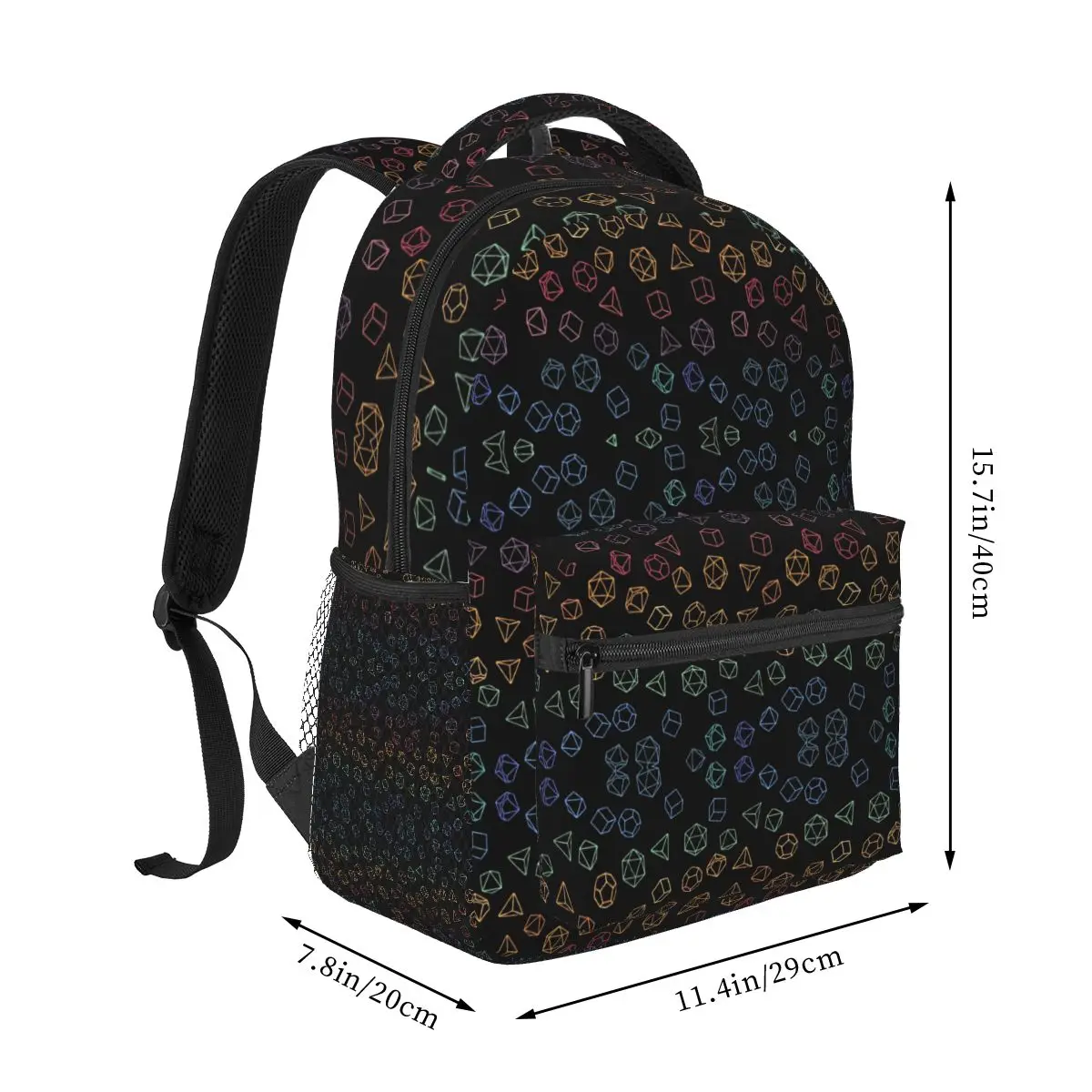 DnD Dice Rainbow On Black Pattern Backpack Hot Sale Daypack Large Capacity Kids BookBag School Bag Shoulder Bags for Men Women