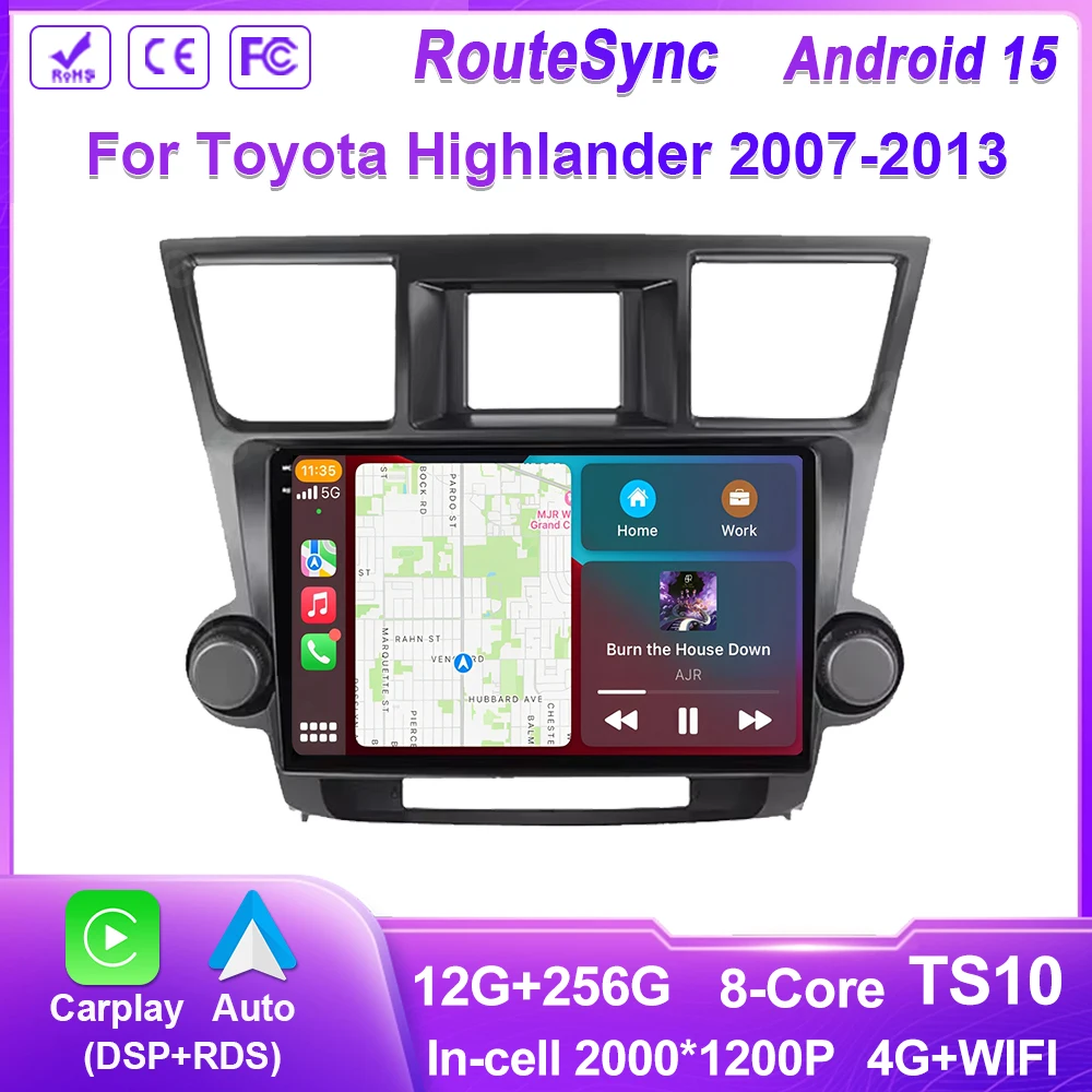 

Android 15 для Toyota Highlander 2007-2013, автомобильный радиоприемник, мультимедийная навигация, 4G GPS, беспроводной Bluetooth Carplay, сенсорный экран, стерео