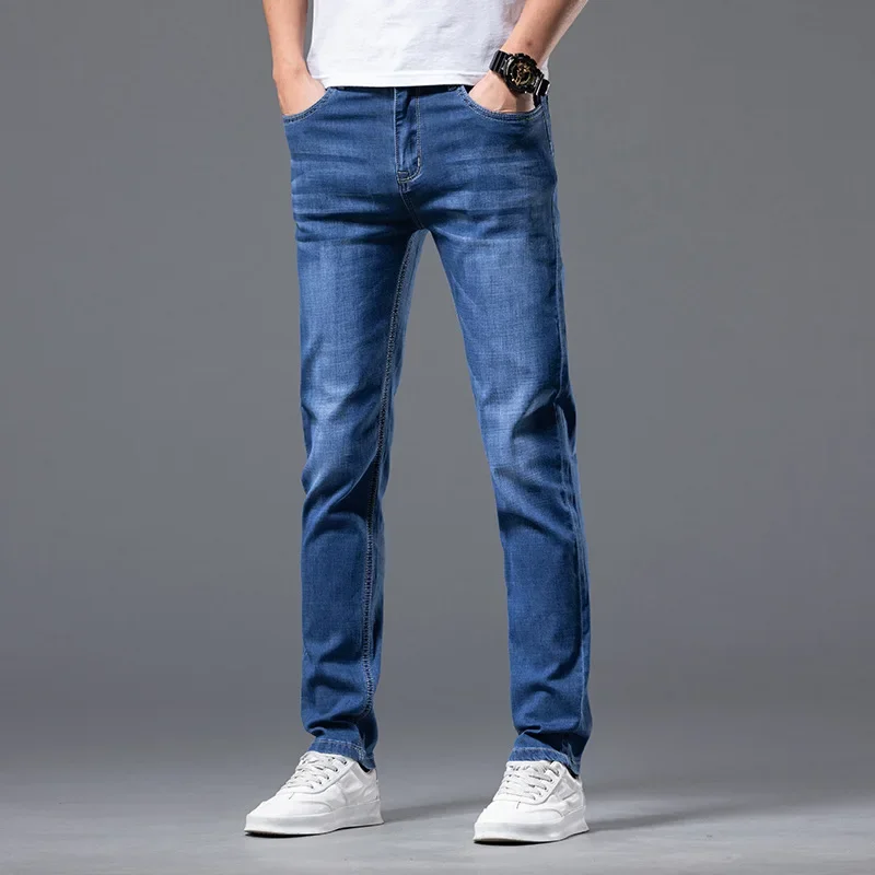 2024 Spring New Product Jeans Men's Slim Fit Straight Leg Versatile Fashion Simple Elastic Men's Pants