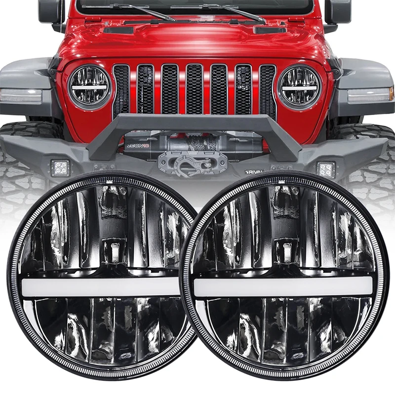 7inch Led Headlight DRL with Amber Turn Signal Headlamp For Jeep Lada Niva 4X4 Uaz 12V for Defender Suzuki Hummer