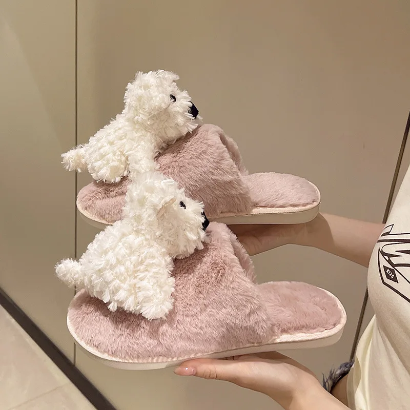 

West Highland Cotton Slippers for Women, New Style Dog Doll, Fluffy Slippers, Home Couple Style, Fashionable Soft-soled Slippers