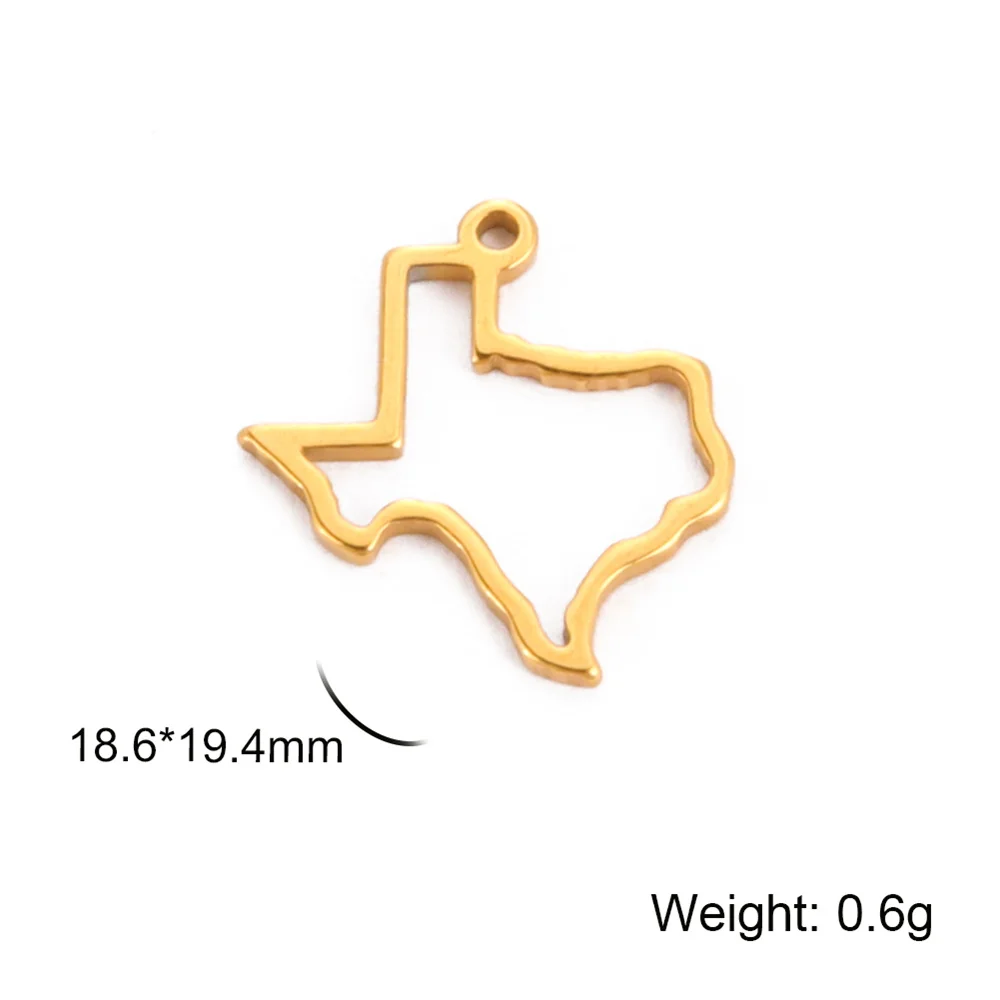 My Shape Texas Map Pendant Stainless Steel Map Charms for Necklace Bracelets DIY Jewelry Making Accessories Gift Wholesale 10pcs