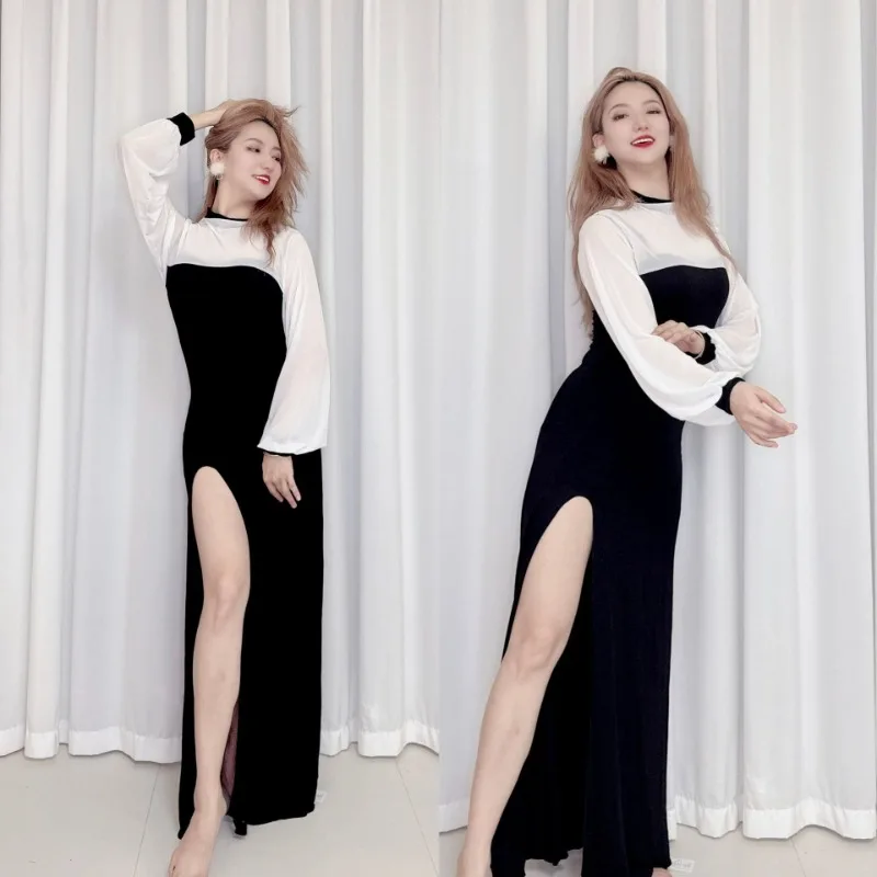 dostosowane kostiumy do tańca brzucha ubrania do ćwiczeń zakup grupowy sukienka z siateczki w blokowanym kolorze slim fit wyszczuplająca i elegancka