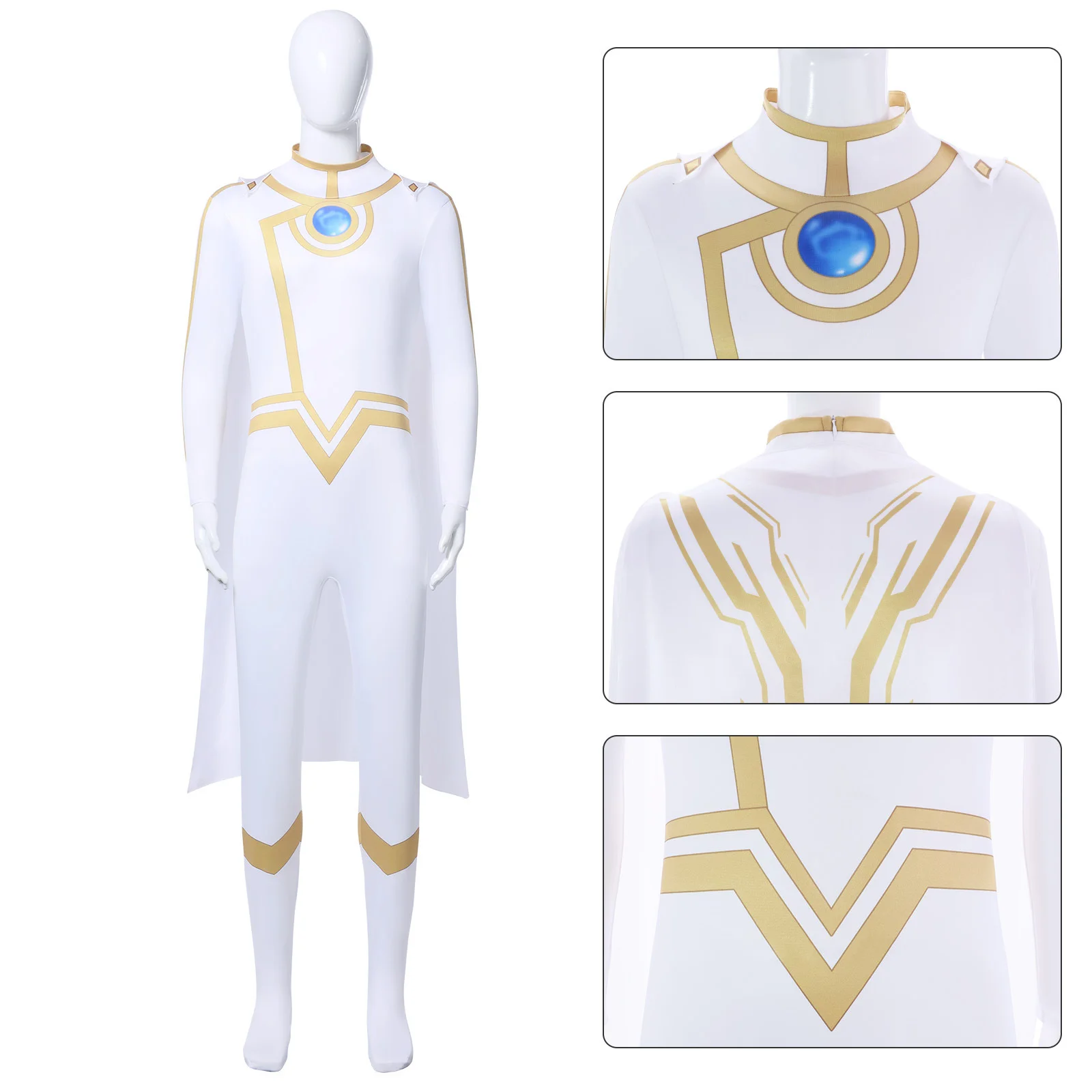 Bonito disfraz de Cosplay, monos blancos con capa, conjunto completo para fiesta de Halloween