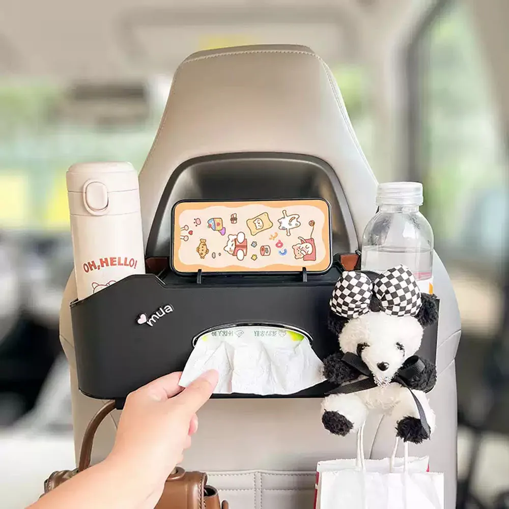For BYD Seagull Leather Multifunctional Car Tissue Storage Box Back Seat Paper Bag Place Water Cup Holder Hanging Hook Organizer