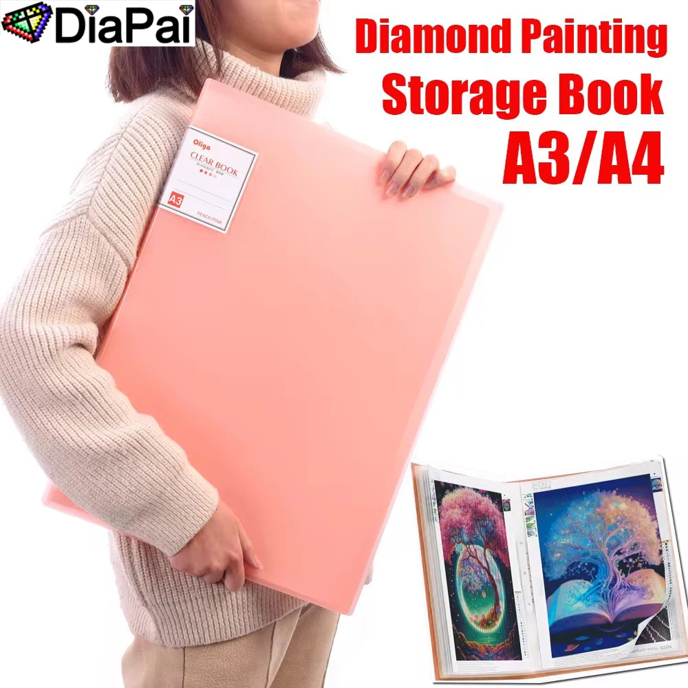 Libro portaoggetti per pittura con diamanti DIAPAI A3/A4: organizer con 30 tasche cristalline, offre in modo sicuro e mostra il tuo opere d'arte