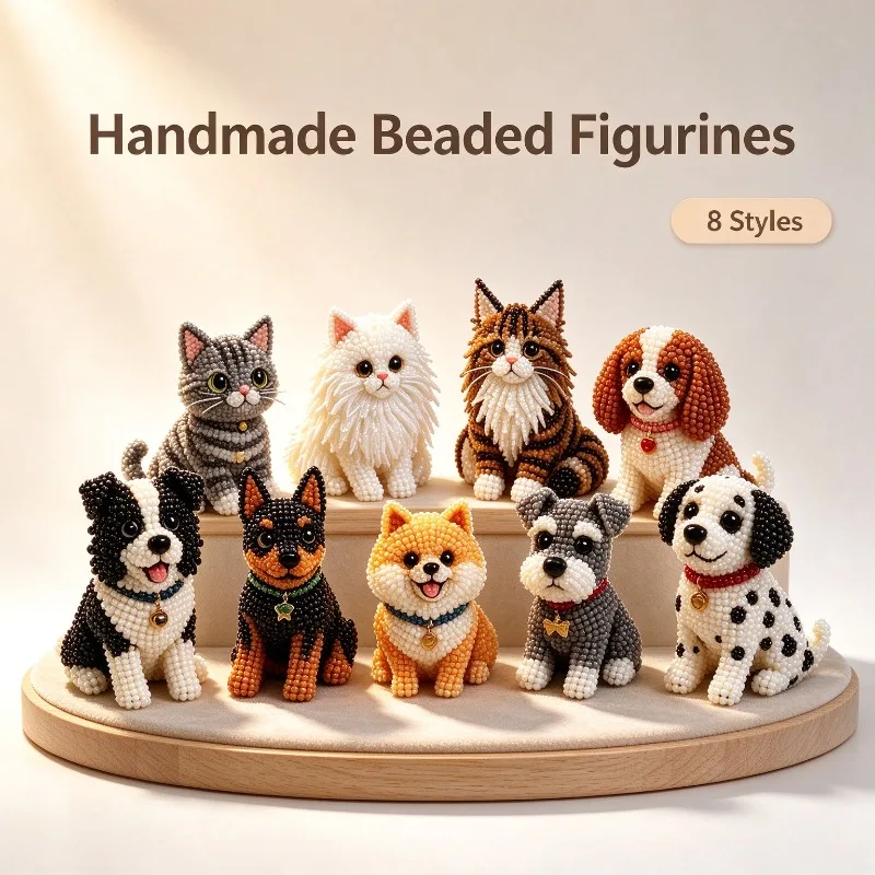 Portable New-Style 3D Cats and Dogs 4-Piece Set Handmade Ornaments Fun and Cute Beaded Decorations DIY Set For Pendant Gift