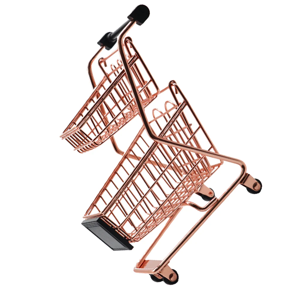 Mini Shopping Cart Desk Trolley Storage Handcart Table Supermarket Gold Cake