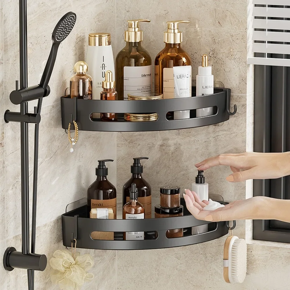 

1/2/3Pcs No Drill Required Bathroom Storage Shelf Holder Shower Caddy Shelves Towel Holder Shelves for Bathroom