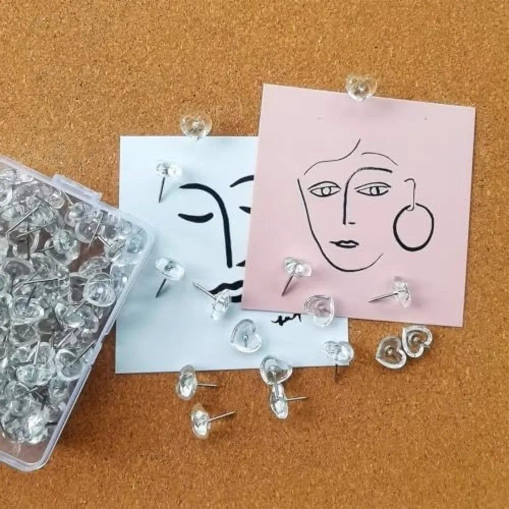 A Box Transparent Heart Push Pins Heart Shape 50/100PCS Push Pins Pentagram Shape Durable Transparent Flower Push Pin Posters
