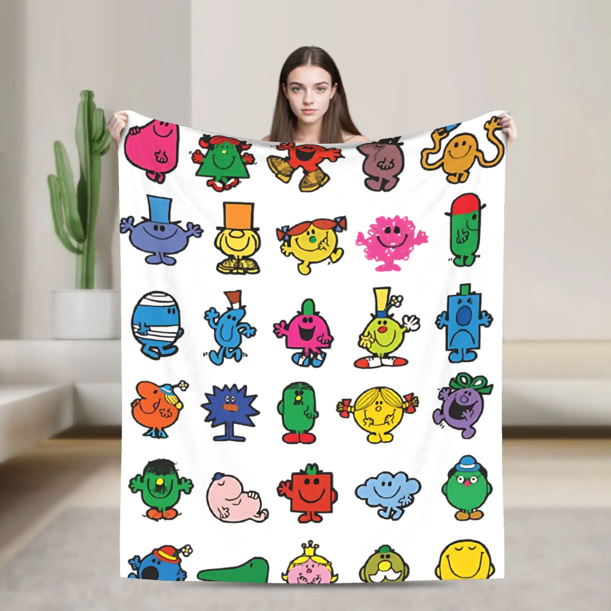 M-Mr M-Men L-Little M-Miss Blanket Fleece Spring Autumn  Portable Lightweight Throw Blanket for Home Couch Bedspread