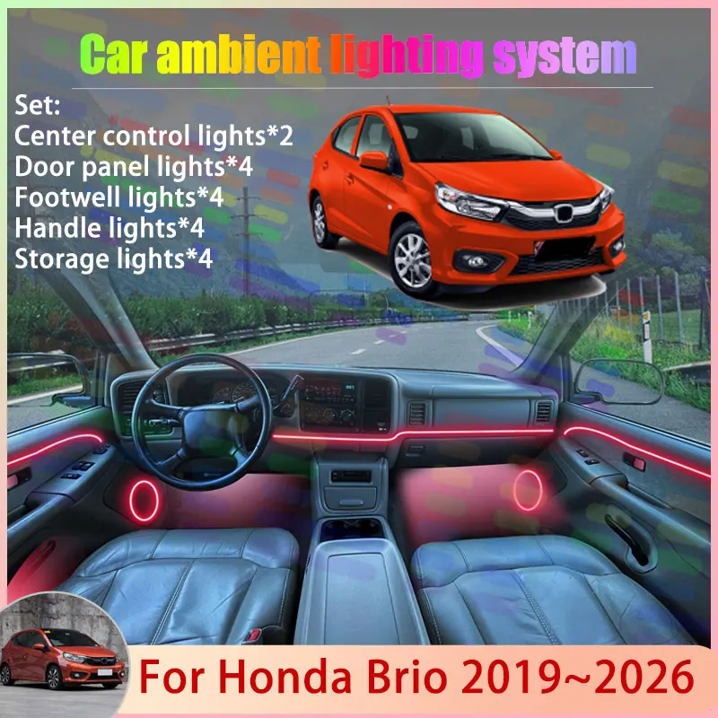 

Для Honda Brio DD1 MK2 2019 ~ 2026 2020 2021 2022 2/18 в 1 автомобильный атмосферный светильник RGB абажур ансамбль стример атмосферный набор