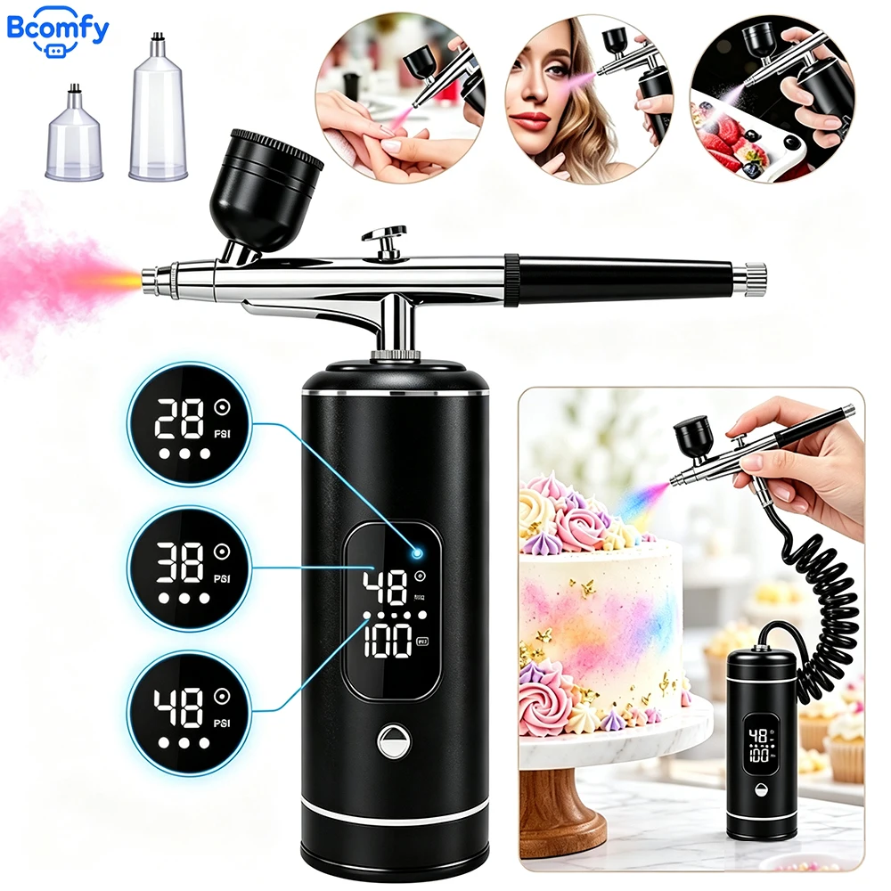 Portable Airbrush Kit With Compressor Cordless Rechargeable Handheld Multi-use Airbrush  Pressure Modes Digital Screen Spray Gun