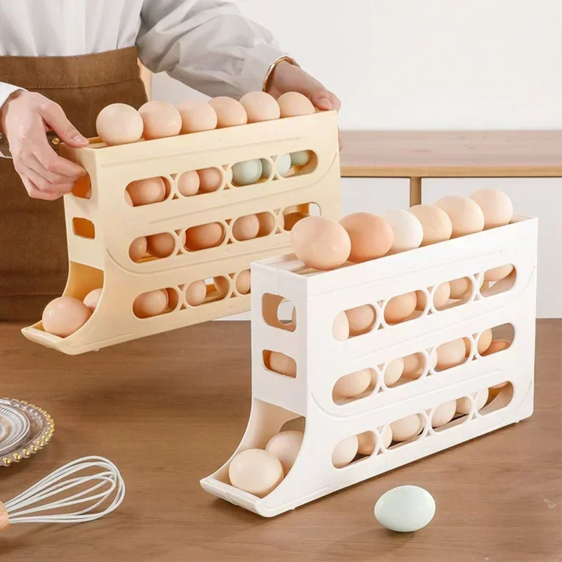 4-layer Version Slide Egg Storage Box Refrigerator Side Door Storage Box Egg Rolling Food Grade Egg Holder Tray Automatic