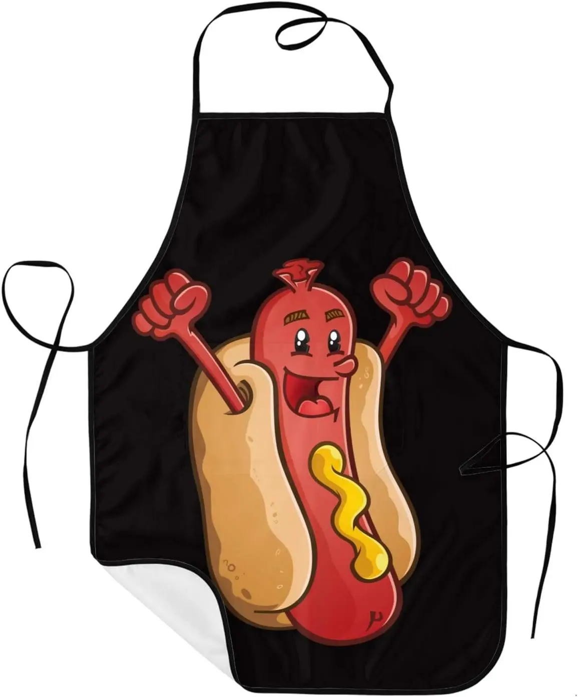 Cute Excited Cartoon Sausage Hot Dog In Bun Print Apron Waterproof Oilproof Kitchen Apron Humorous Present For Grill Chef Family