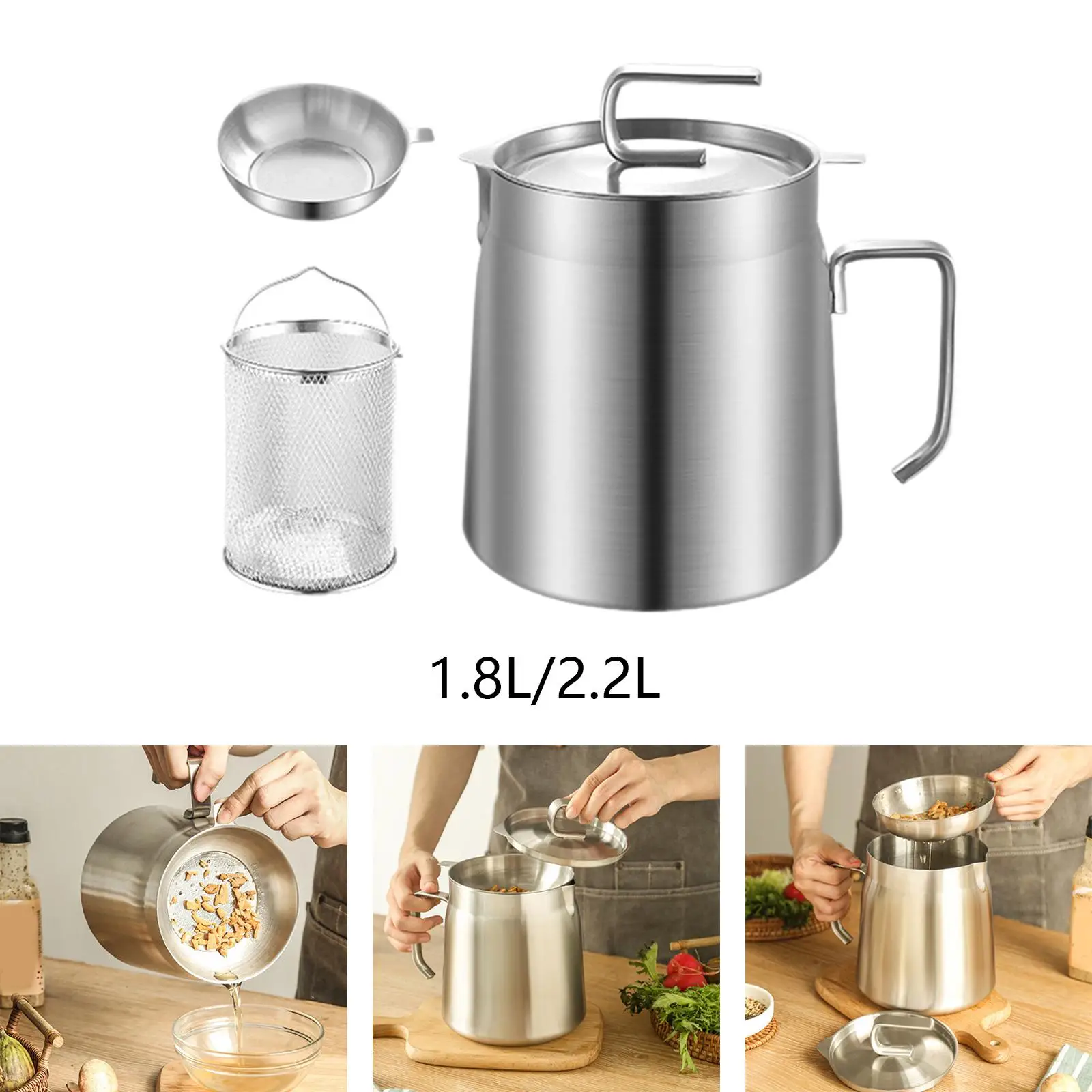 Oil Strainer Pot with Frying Basket with Filter Portable Deep Frying Pot