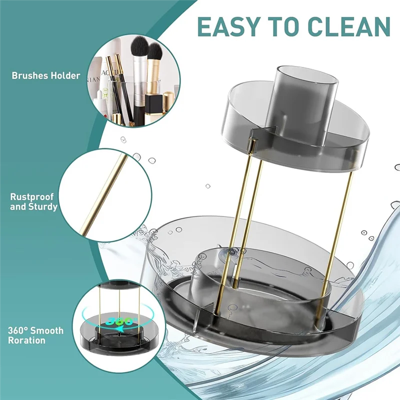 

B03C-Обертовый органайзер для макияжа для хранения туалетного столика, 2-уровневая стойка для ванной комнаты, косметический держатель для ухода за кожей, парфюмерная столешница